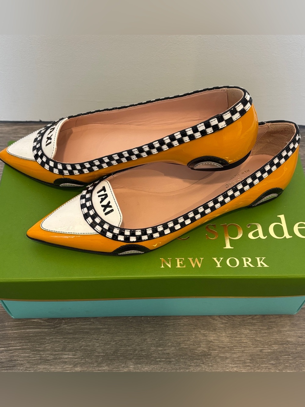 kate spade Yellow Patent Pointed Taxi Motif Flats